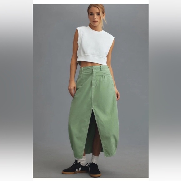 Anthropologie Dresses & Skirts - Anthropologie Pilcro Barrel Denim Midi Skirt green size 6
